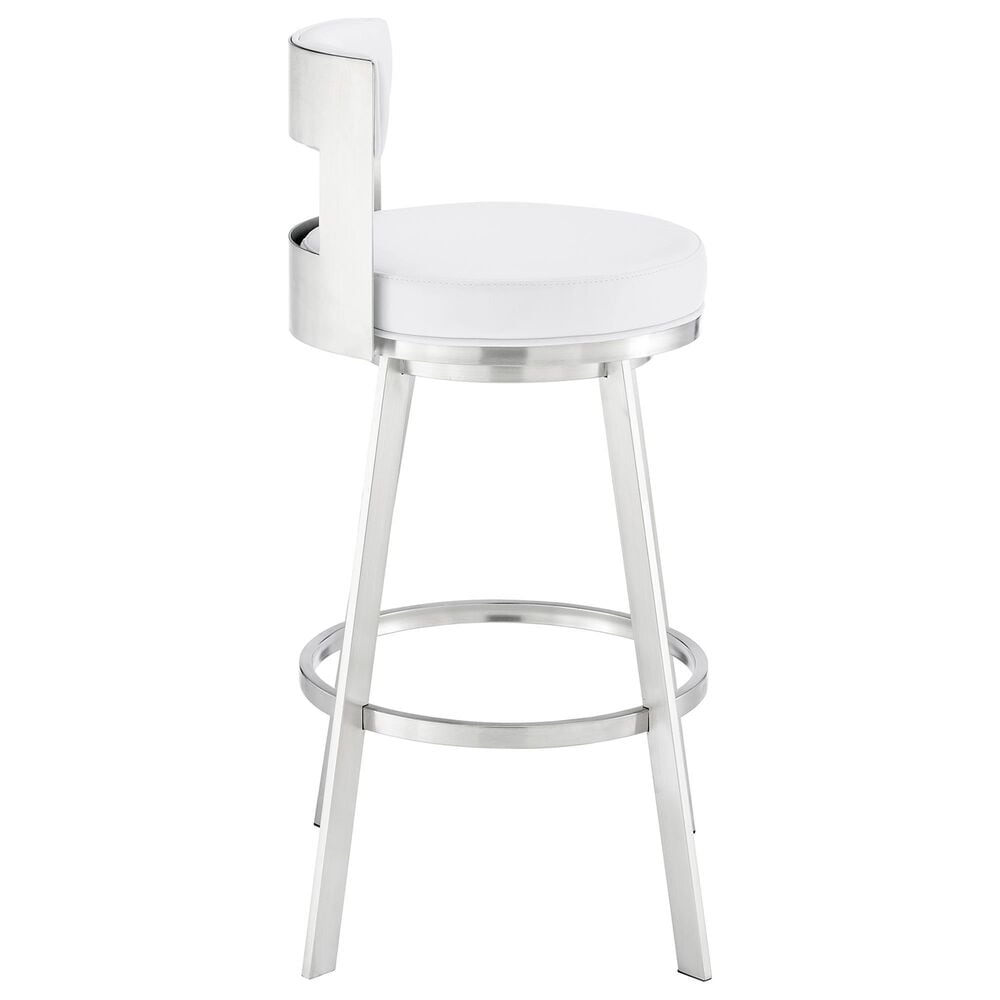 Blue River Flynn 30&quot; Swivel Bar Stool with White Cushion in Brushed Stainless Steel, , large