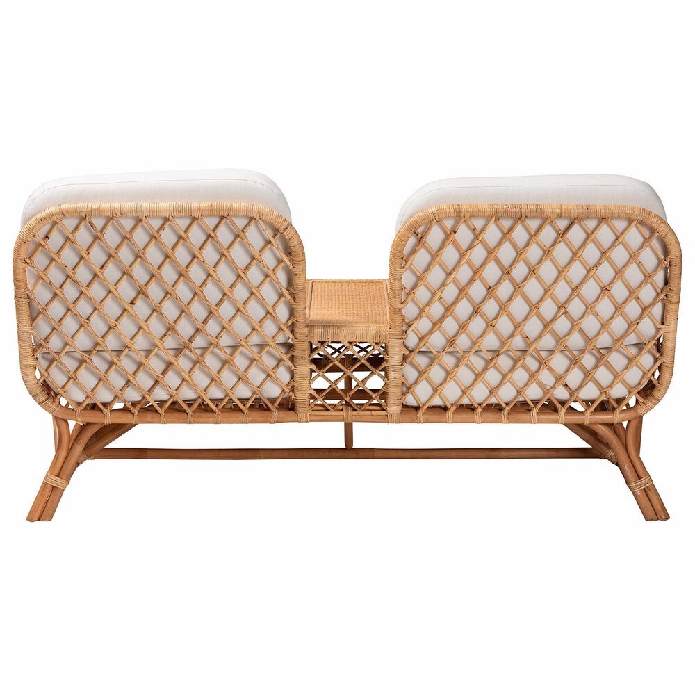 Baxton Studio Pakis Stationary Tete-a-Tete Sofa with Light Honey Rattan in Neutral, , large