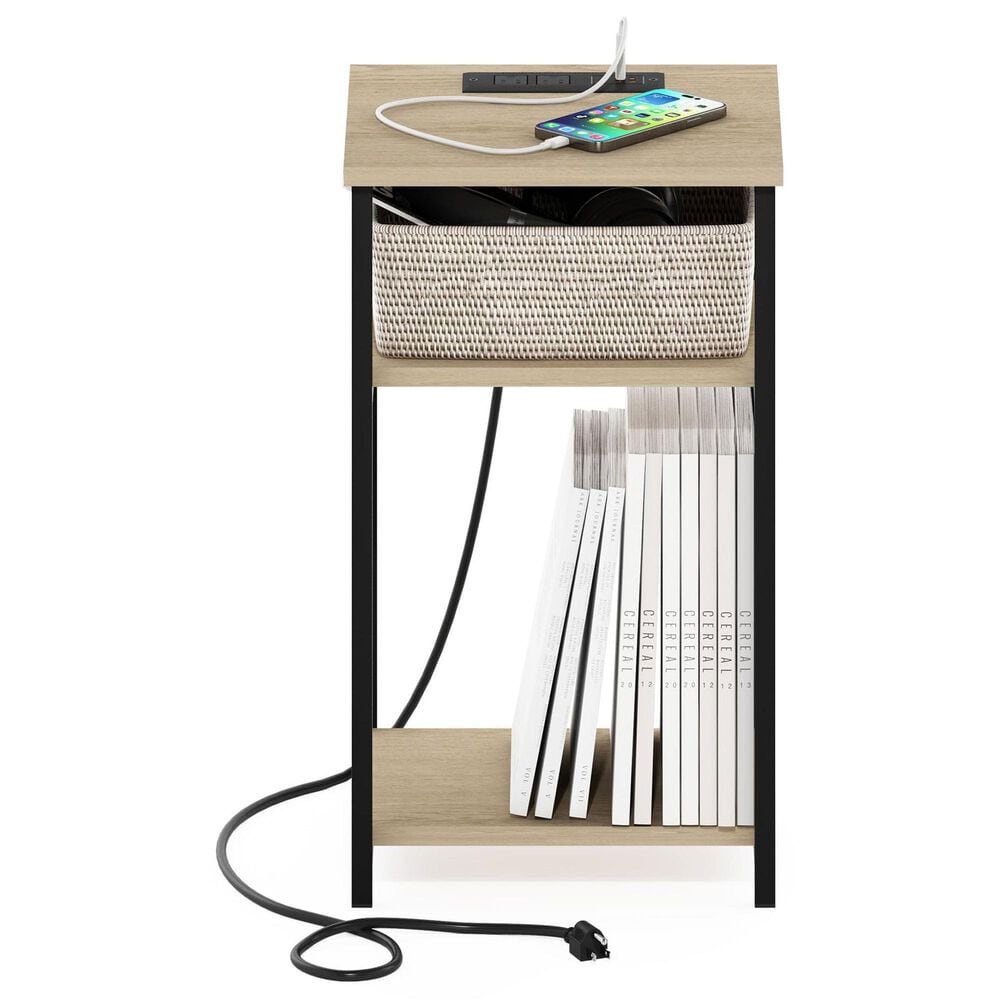 HOMLUX 22.7" 3-Tier End Table in Bauhaus Oak and Black, , large