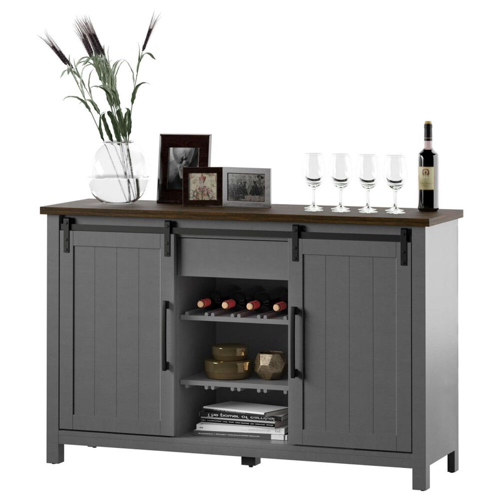 RTJ Furniture 2-Door Sideboard with Wine Storage in Antique Gray, , large
