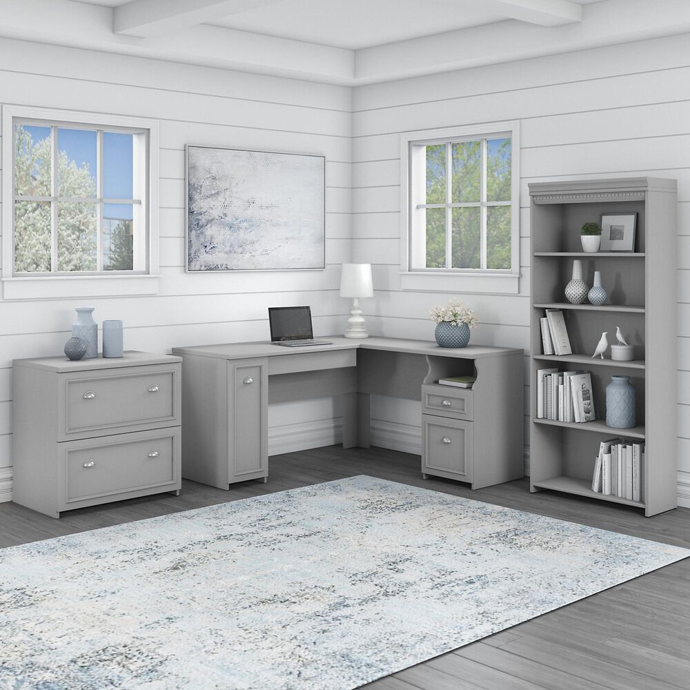 Bush Fairview 3 Piece Office Desk Set in Cape Cod Gray NFM