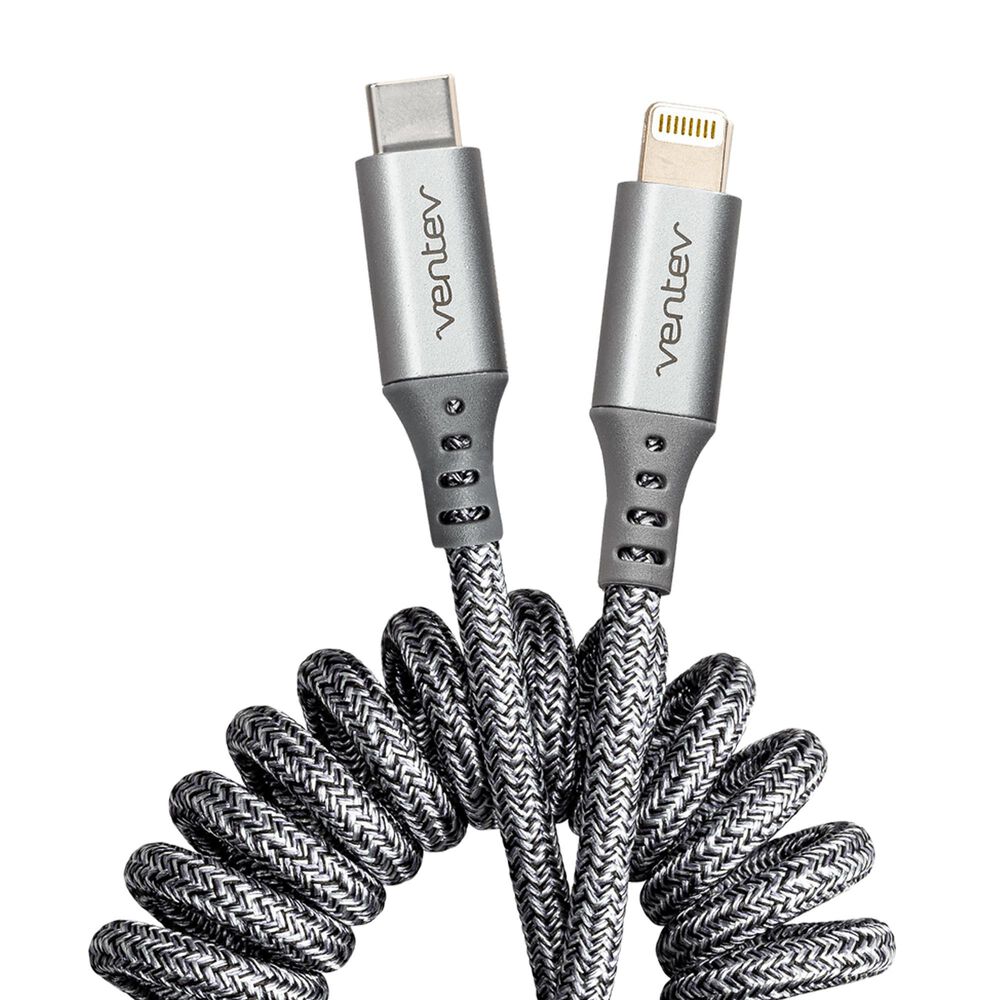 Ventev Chargesync Helix Coiled Usb C To Apple Lightning Cable 3ft - Gray, , large