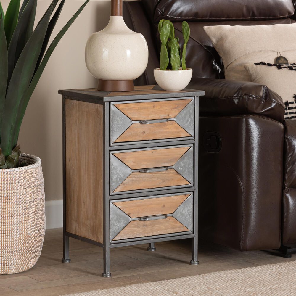 Baxton Studio Laurel 3-Drawer End Table in Whitewashed Oak Brown and Antique Grey, , large