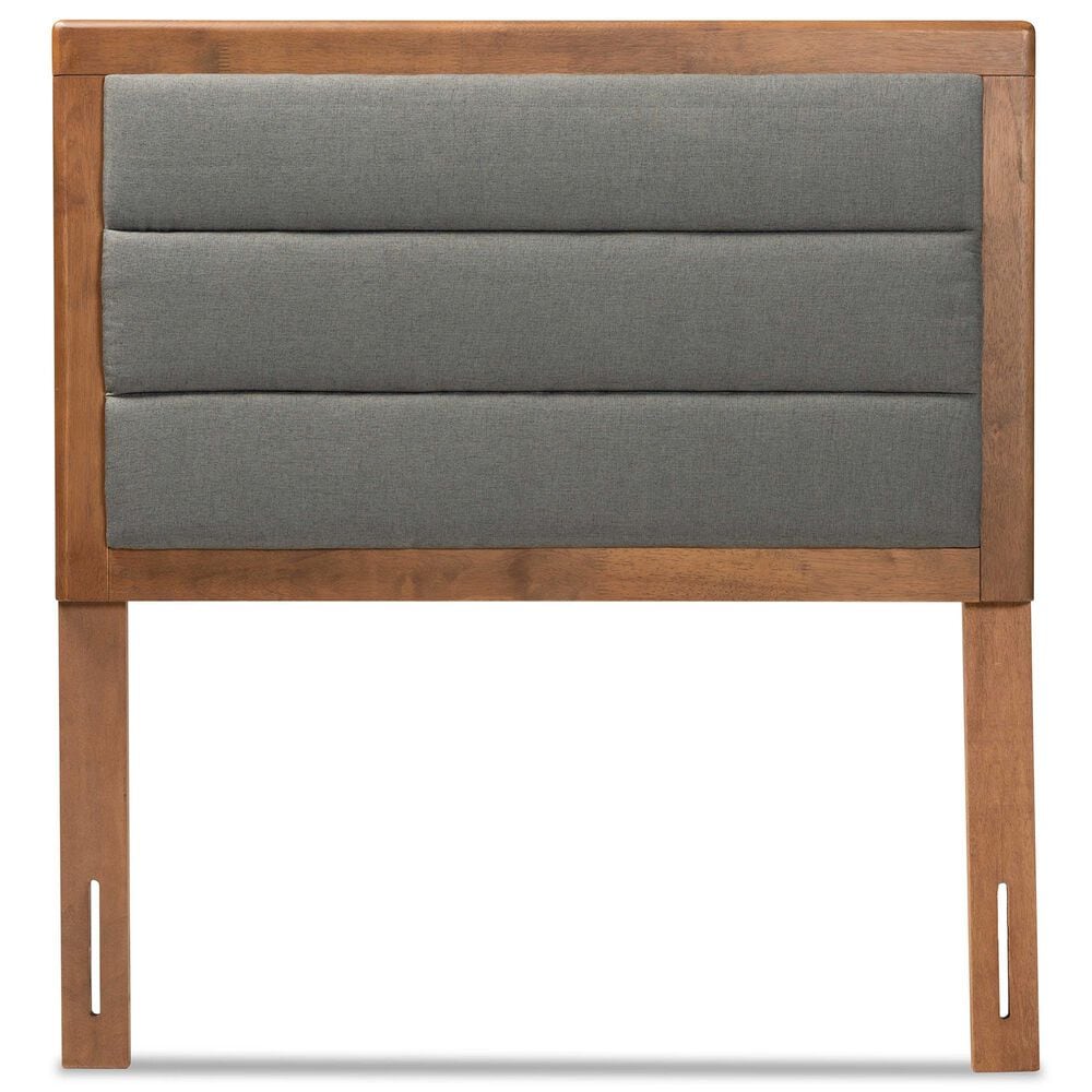 Baxton Studio Dexter Twin Panel Headboard with Dark Grey Fabric in Walnut Brown, , large