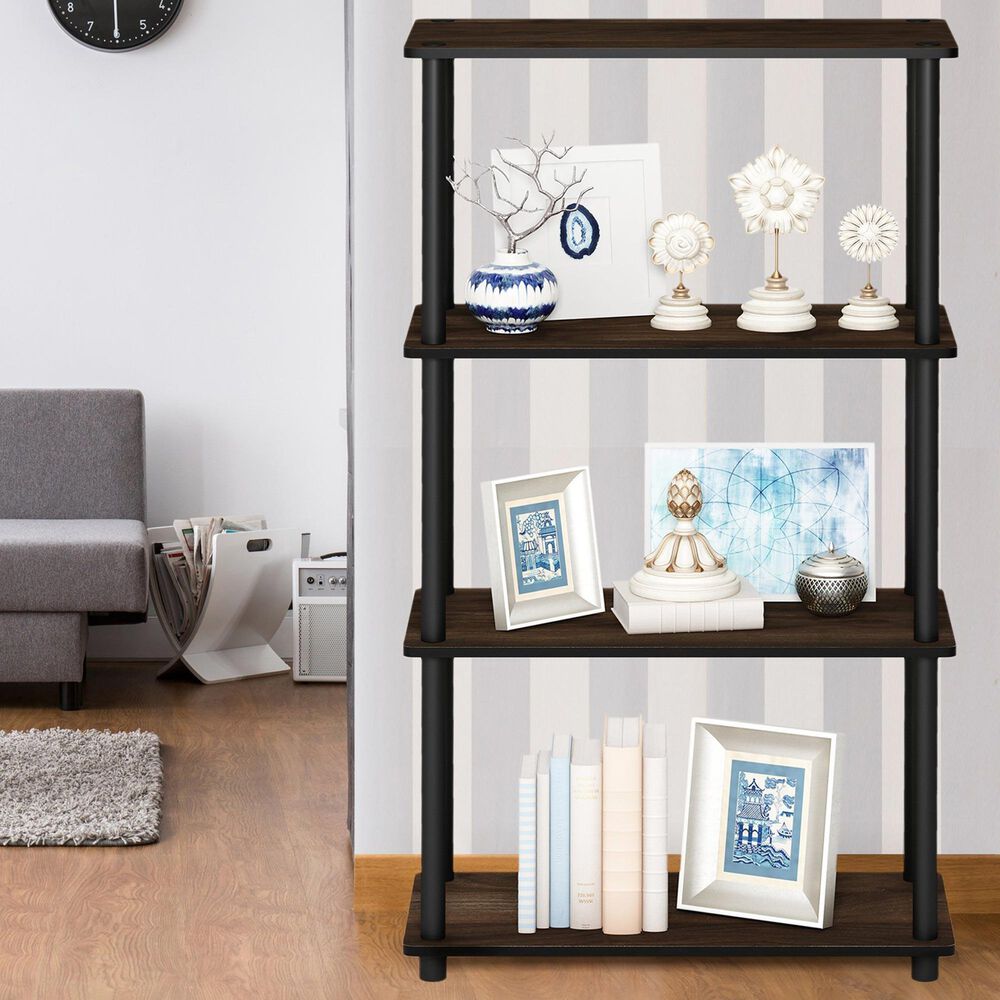 HOMLUX Turn-N-Tube 4-Tier Multipurpose Shelf Display Rack in Columbia Walnut and Black, , large