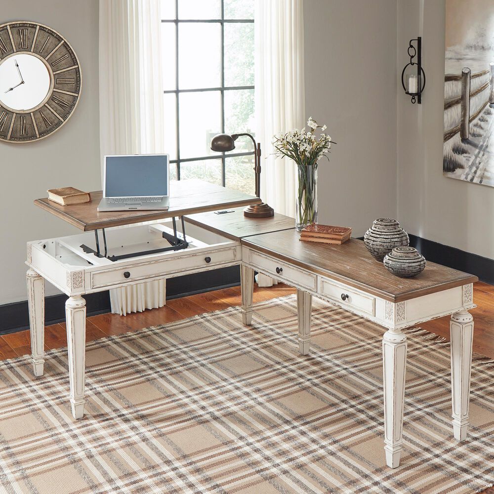 Ashley Realyn Lift Top Desk in White and Brown, , large