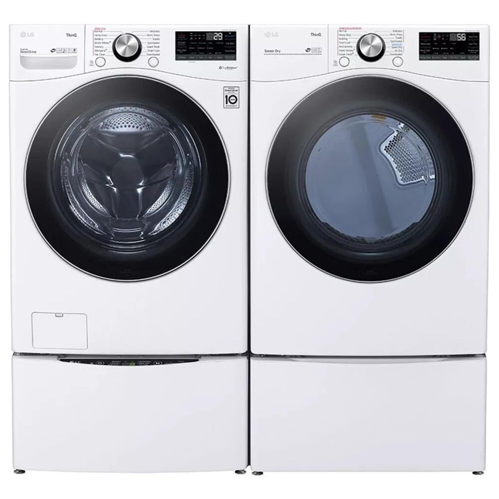 LG 5 Cu. Ft. Front Load Washer and 7.4 Cu. Ft. Gas Dryer Laundry Pair with Pedestals in White, , large
