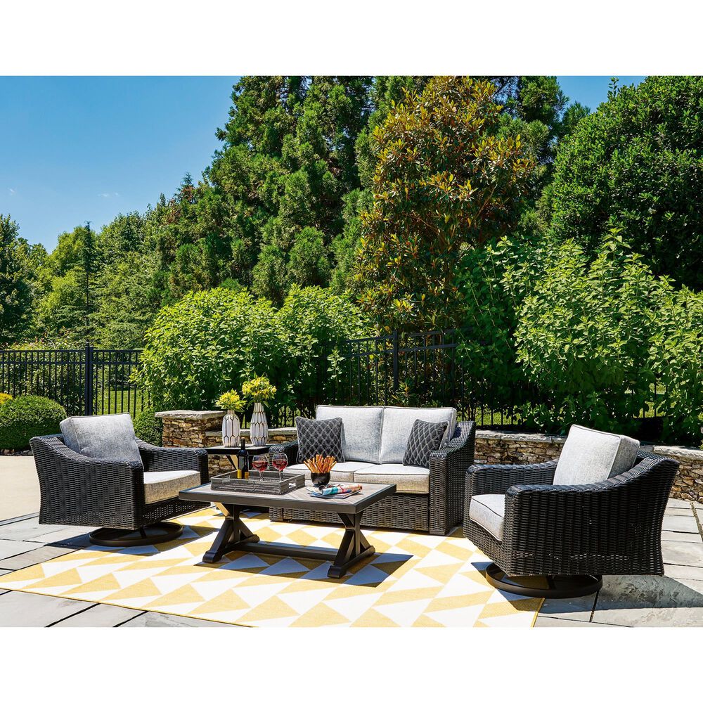 Ashley Beachcroft Patio Swivel Lounge Chair in Light Gray, , large