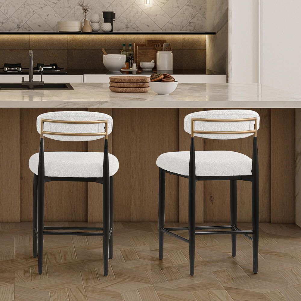 Morden Fort 26" Armless Counter Stool with White Boucle Fabric in Black and Gold (Set of 2), , large