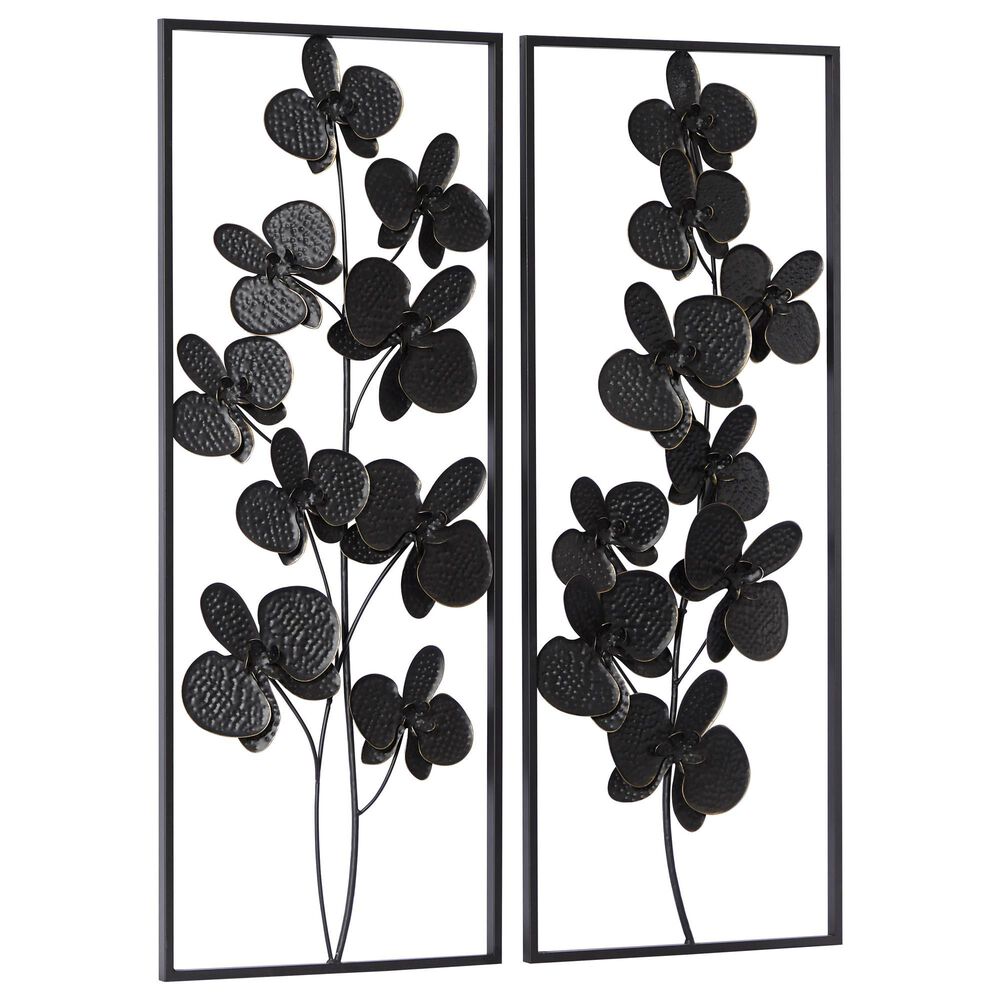 Maple and Jade 36&quot; x 14&quot; Contemporary Flowers Wall Decor in Black &#40;Set of 2&#41;, , large