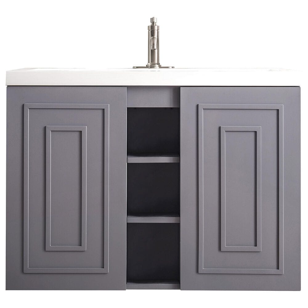 James Martin Vanities Alicante 39.5" Single Bathroom Vanity in Grey Smoke with 5 cm White Glossy Resin Top and Rectangular Sink, , large