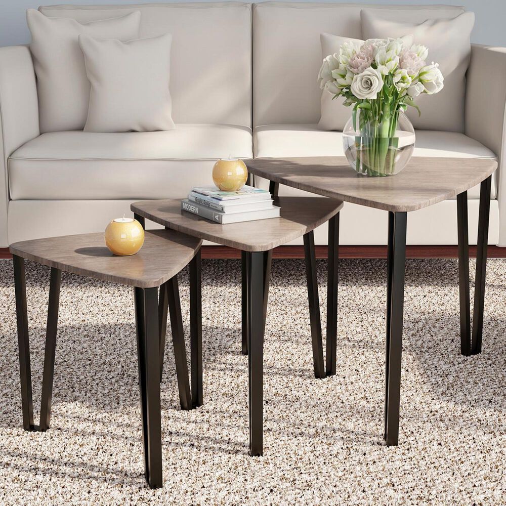 Timberlake Lavish Home 3-Piece Nesting Tables in Brown Woodgrain, , large