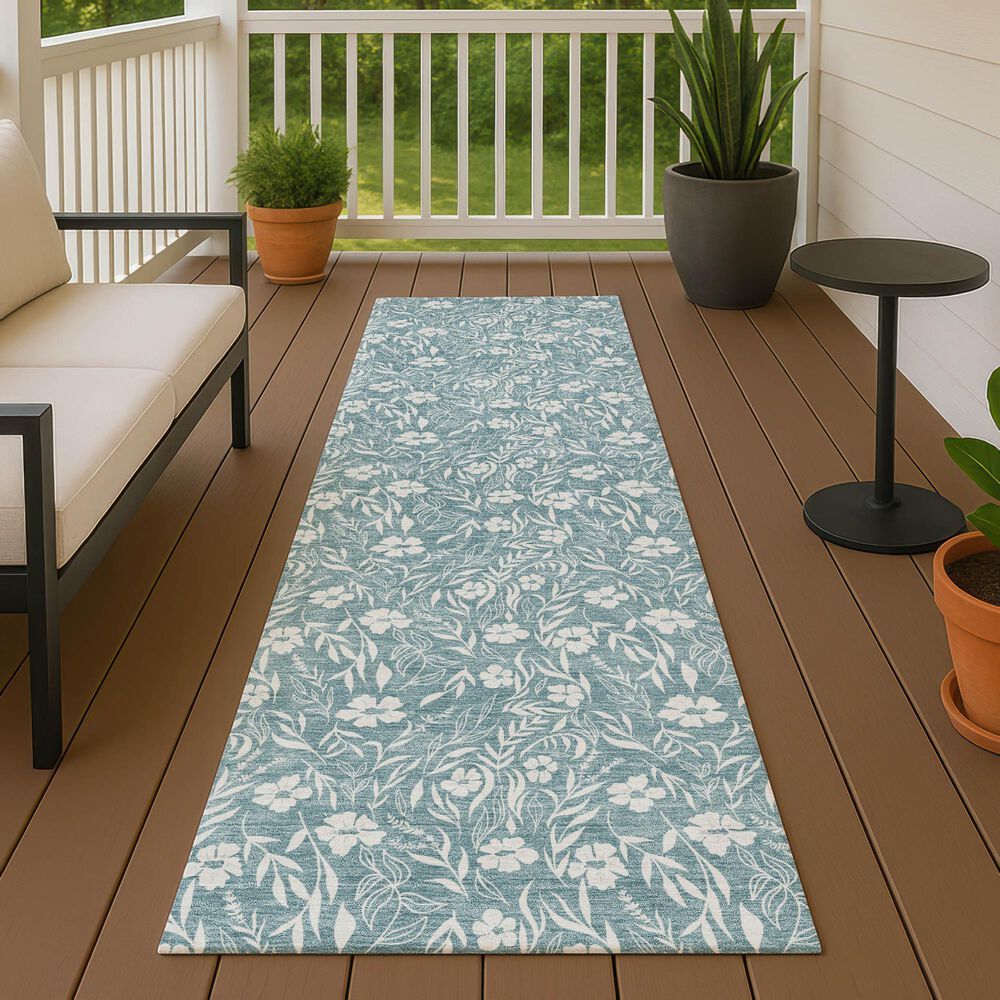 Dalyn Rug Company Soft Essentials Floral Teal 2'3" x 7'6" Indoor/Outdoor Runner, , large