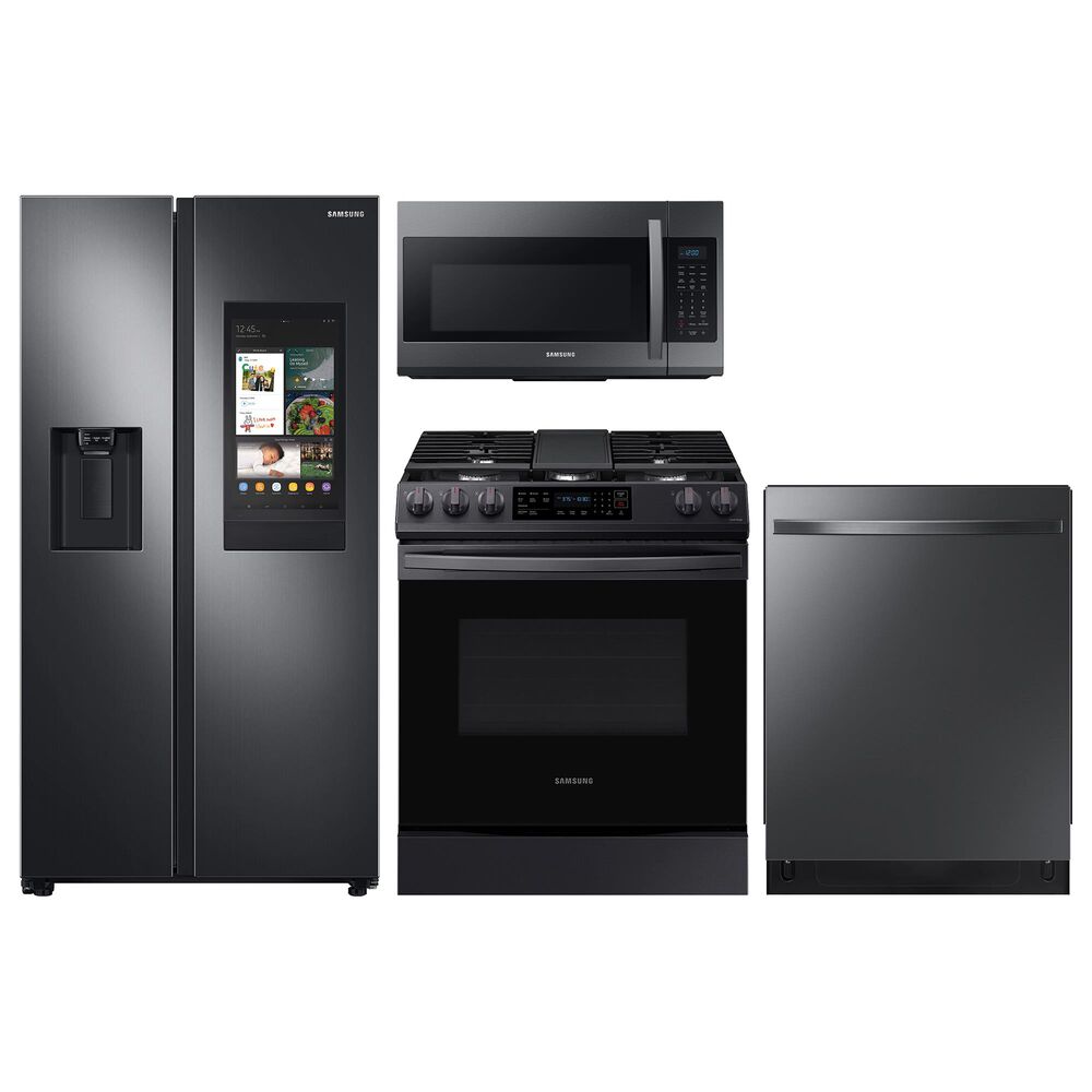 Samsung 4-Piece Kitchen Package with 26.7 Cu. Ft. Side-by-Side Refrigerator and Bar Handle Dishwasher in Black Stainless Steel, , large