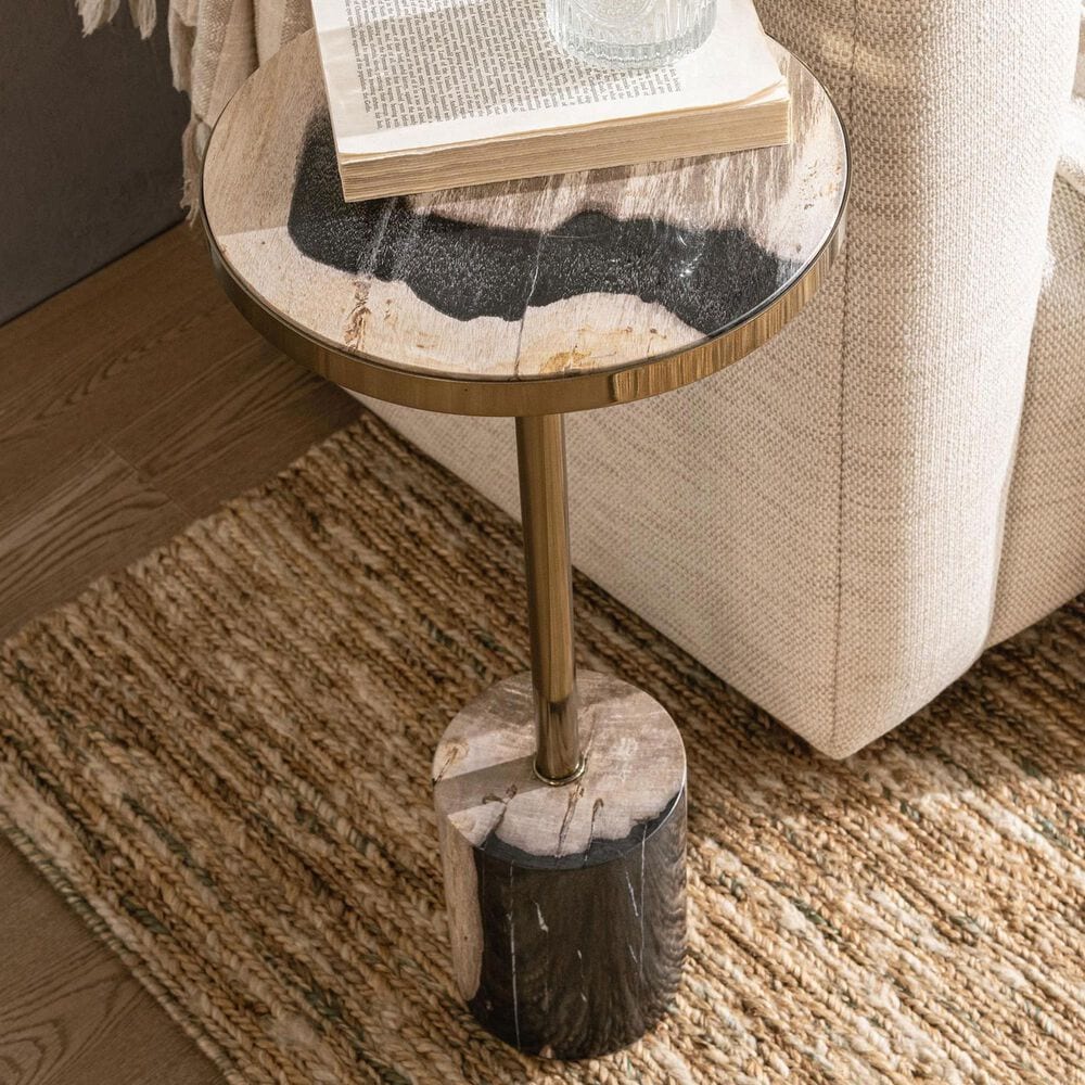 Classic Home Jordyn 12" Round Accent Table in Molten Husk and Brass, , large
