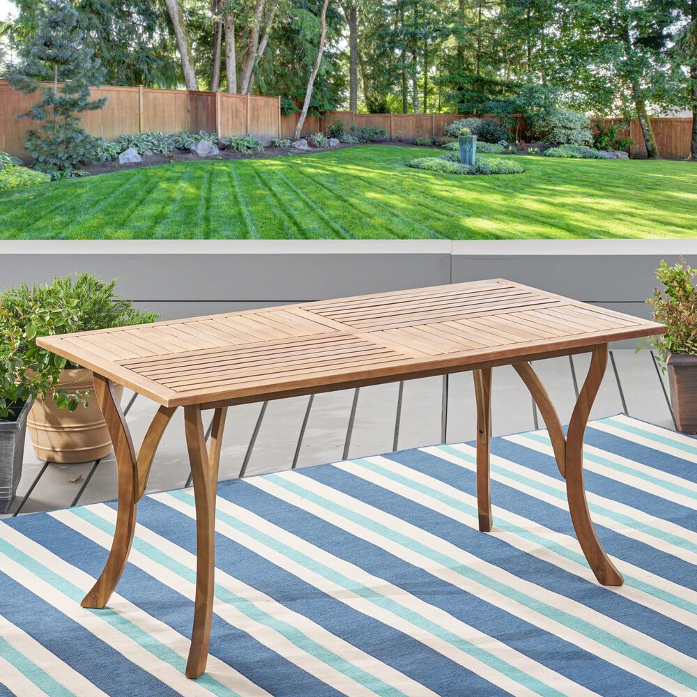 Hearth and Haven Outdoor 59 Inch Rectangular Solid Wood Table Dining Table in Teak, , large