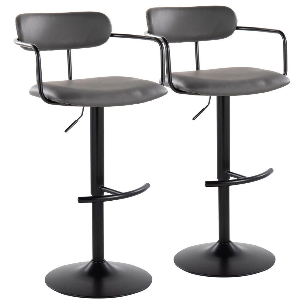 LumiSource Demi Swivel Adjustable Bar Stool with Grey Upholstery in Black (Set of 2), , large