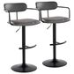 LumiSource Demi Swivel Adjustable Bar Stool with Grey Upholstery in Black (Set of 2), , large