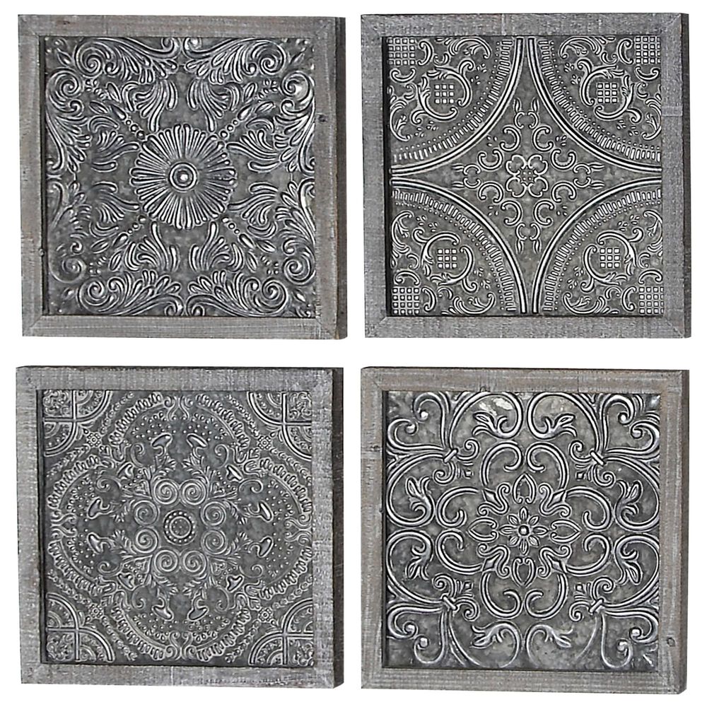Maple and Jade 18" x 18" Wall Decor in Silver and Brown (Set of 4), , large