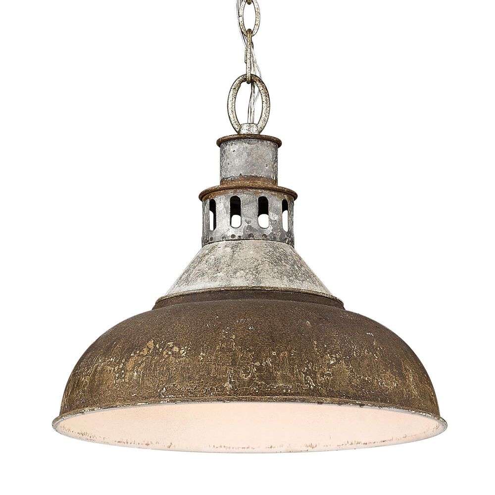 Golden Lighting Kinsley 1-Light Large Pendant with Antique Rust Shade in Aged Galvanized Steel, , large