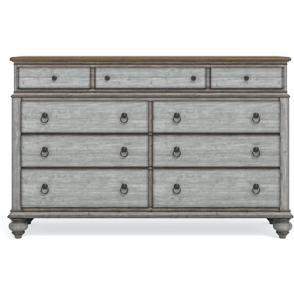 Flexsteel Plymouth Dresser and Mirror in Distressed Gray and White, , large