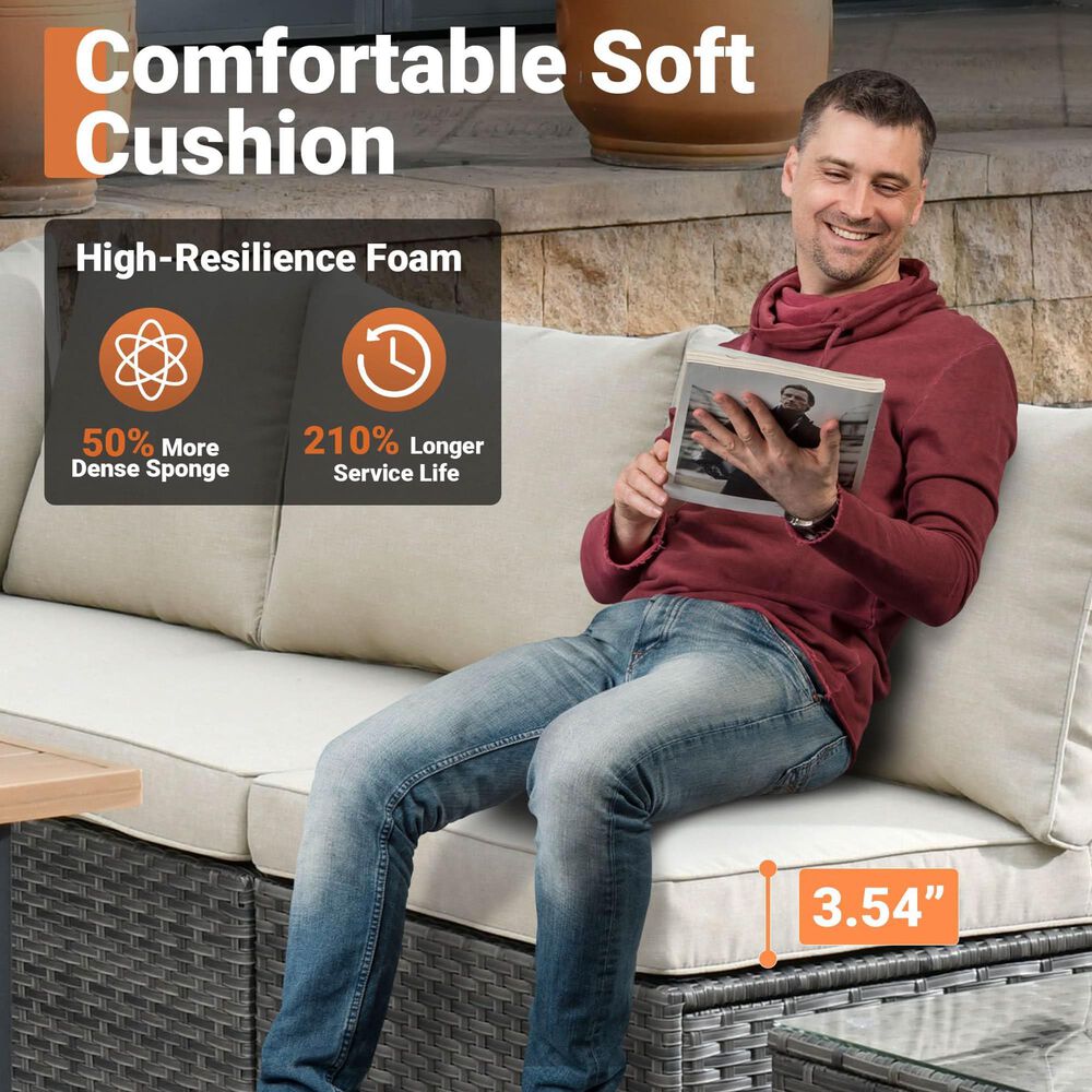HOMLUX 7-Piece Patio Conversation Set with Grey Wicker in Beige, , large