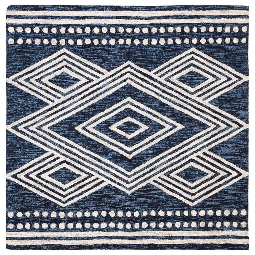 Safavieh Micro-Loop MLP156N 5" Square Navy and Ivory Area Rug, , large