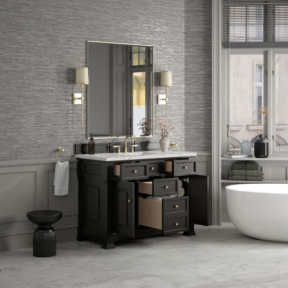 James Martin Vanities Brookfield 48" Single Bathroom Vanity in Black Onyx with 3 cm Eternal Jasmine Pearl Silestone Top, Rectangle Sink and FreePower Wireless Charger, , large