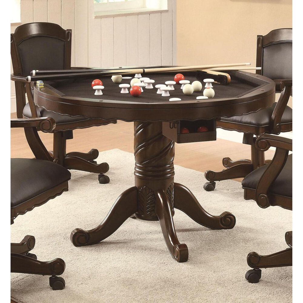 Pacific Landing Turk 5-Piece 3-in-1 Round Game Table Set in Brown Cherry, , large