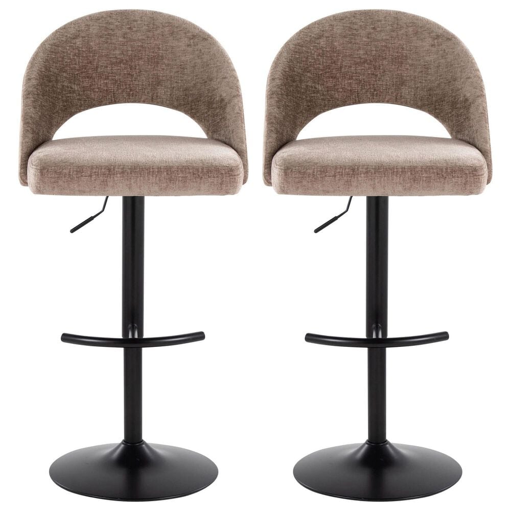 LumiSource Renee Adjustable Swivel Bar Stool with Brown Fabric Upholstery in Black (Set of 2), , large