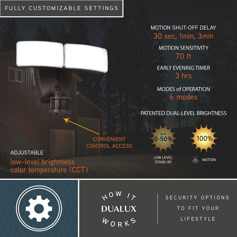 Vaxcel Zeta 2-Light Outdoor Motion Sensor Security Flood Light in Bronze, , large