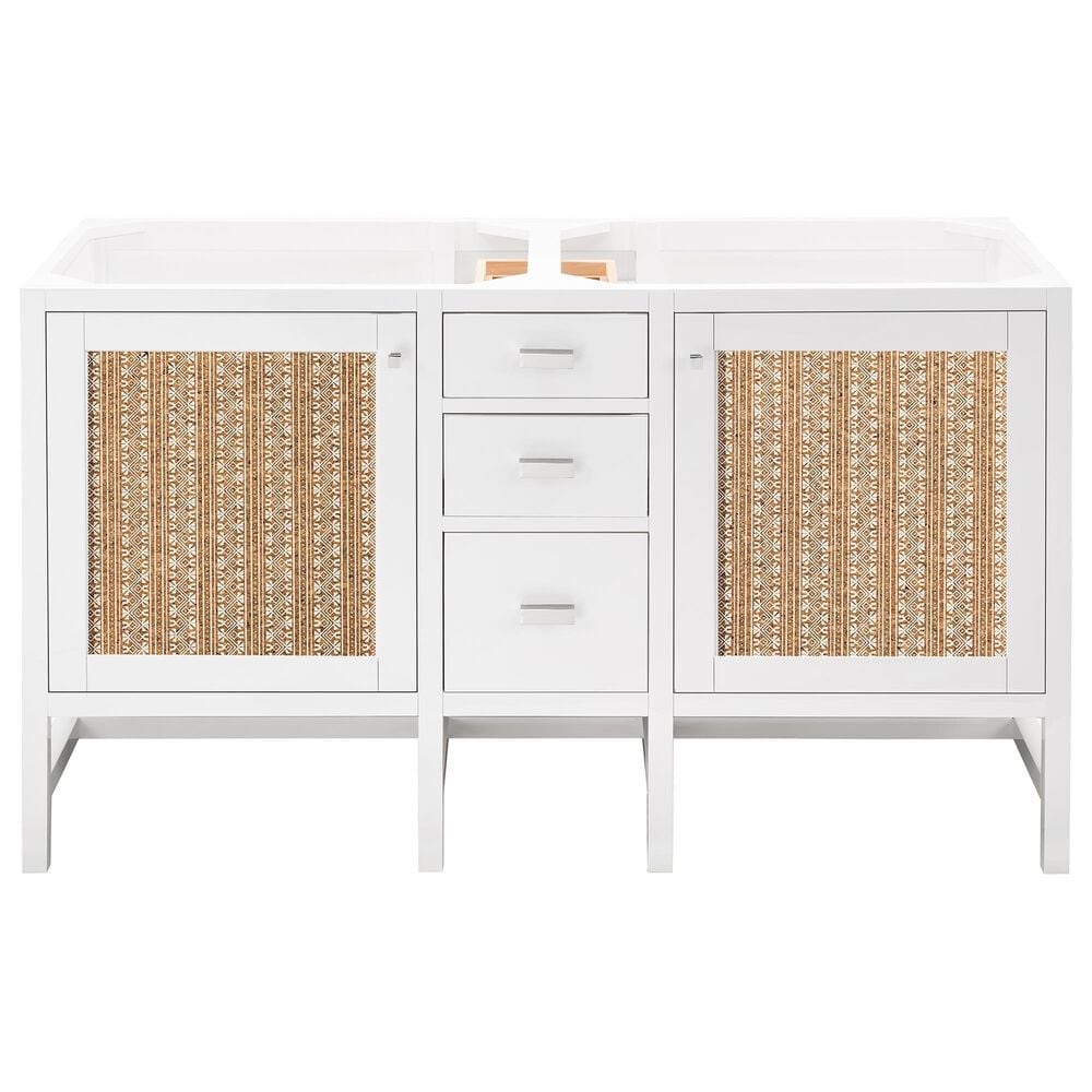 James Martin Vanities Addison 60&quot; Double Bathroom Vanity in Glossy White with 3 cm White Zeus Quartz Top and Rectangular Sinks, , large