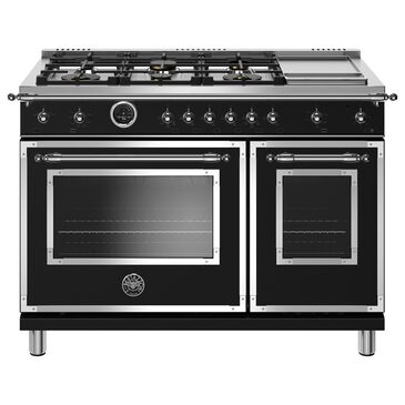 Bertazzoni 48" Dual Fuel Range with 6 Brass Burners and Griddle in Matte Black, , large