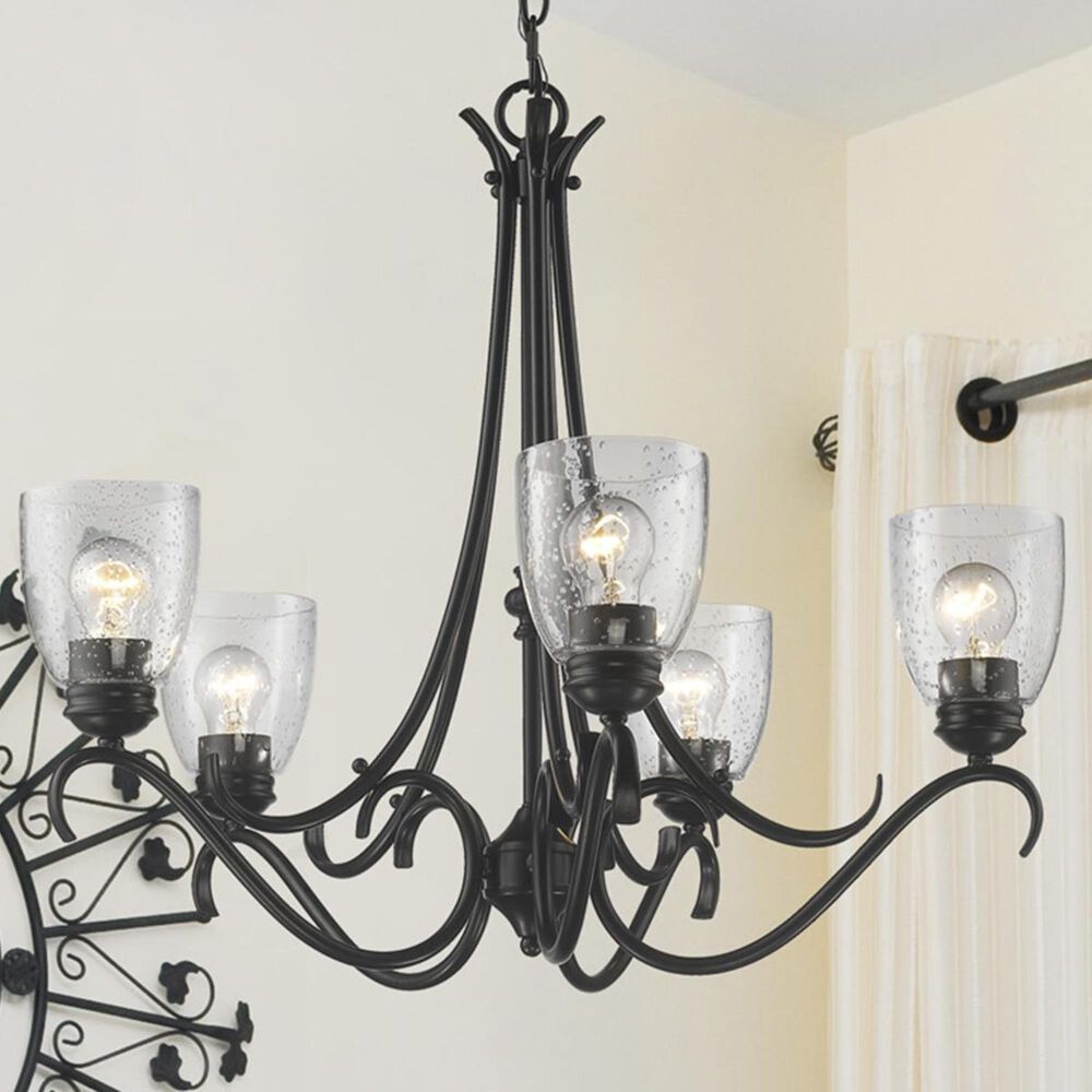 Golden Lighting Parrish 5-Light Chandelier in Black with Seeded Glass, , large
