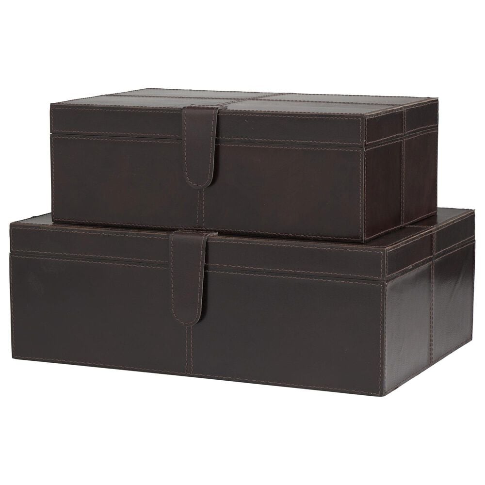 Maple and Jade 17.5" 2-Piece Handmade Storage Decorative Box Set in Dark Brown, , large