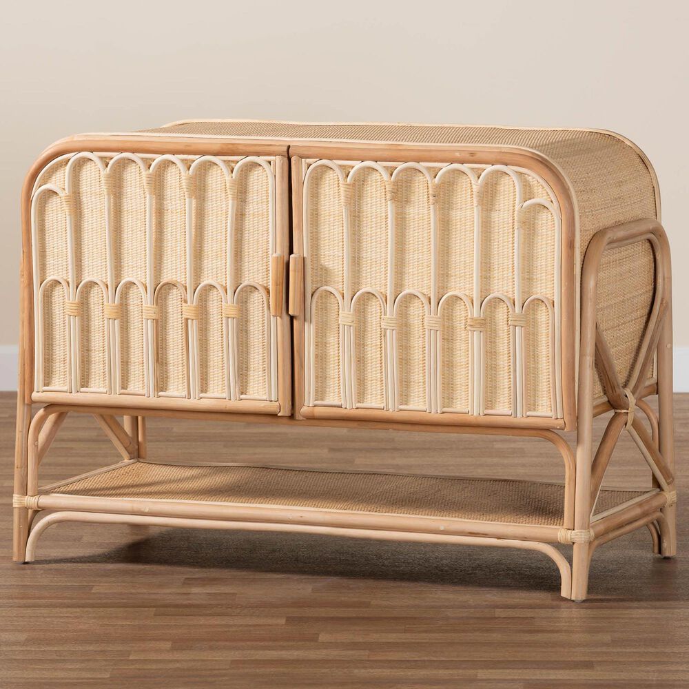 Baxton Studio Gitano 2-Door Rattan Storage Cabinet in Natural, , large