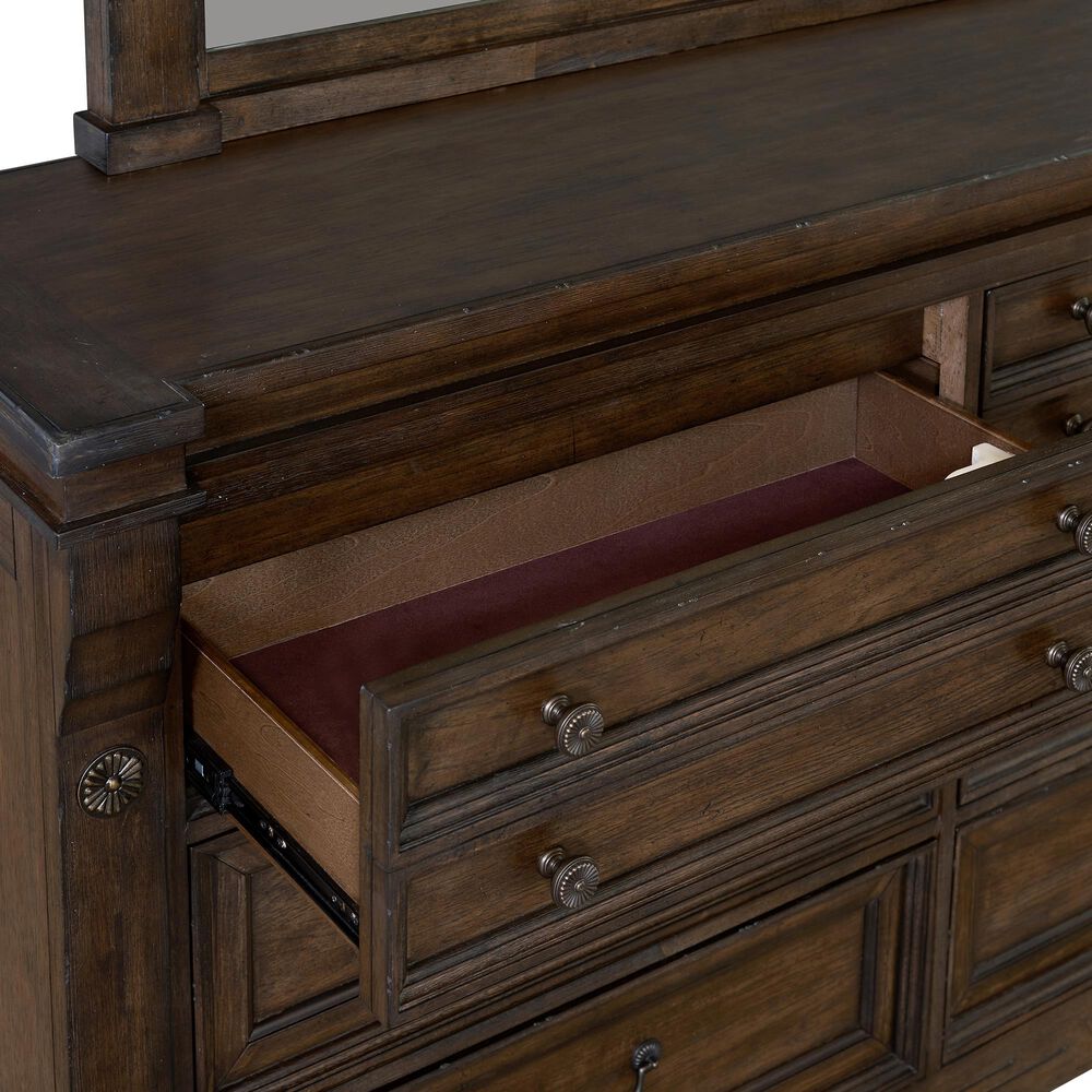 Sasha Lee Grand Teton 5 Piece Queen Bedroom Set in Warm Brown Oak, , large