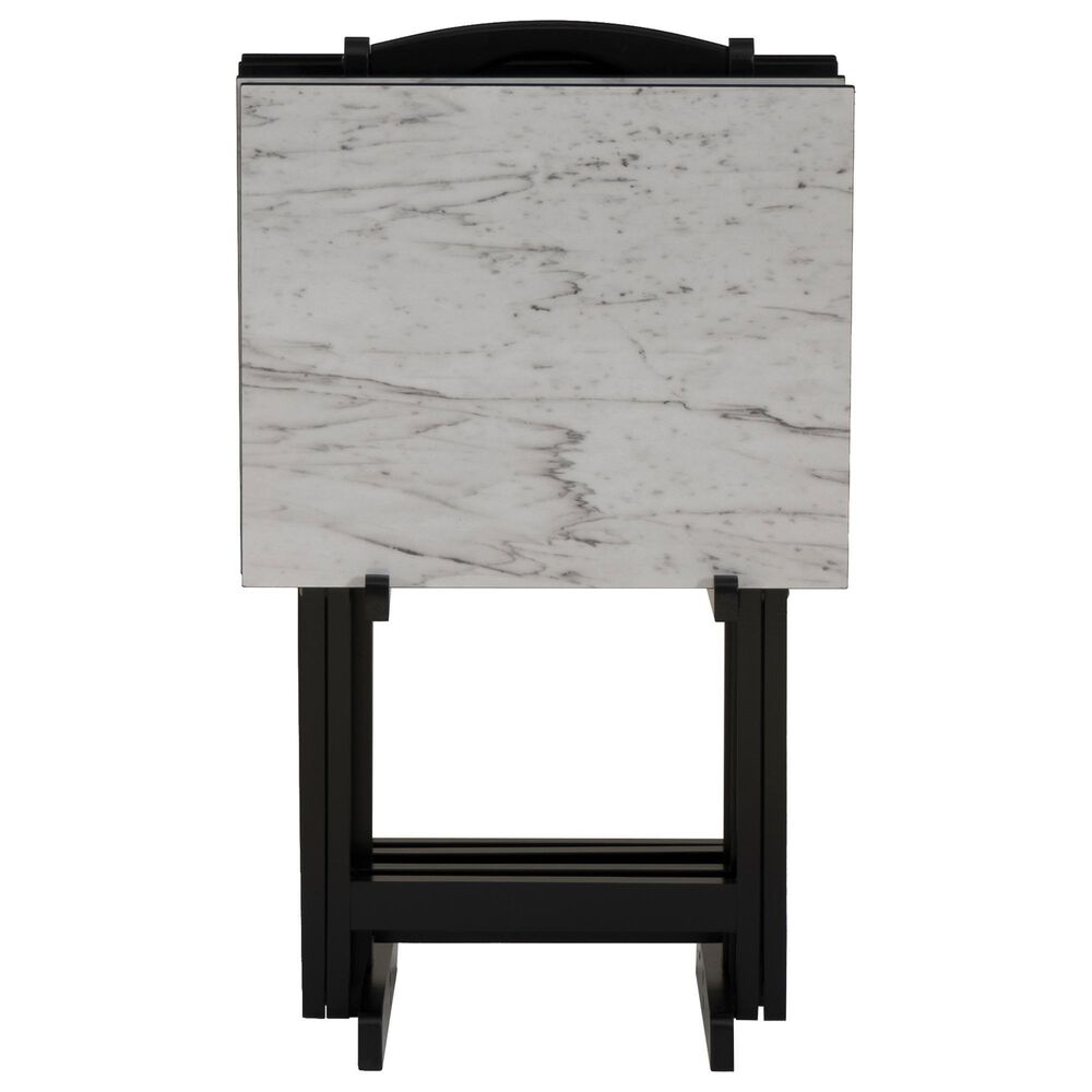Linon Home Decor Talia Folding TV Tray Table Set with Stand in Black and White (Set of 4), , large