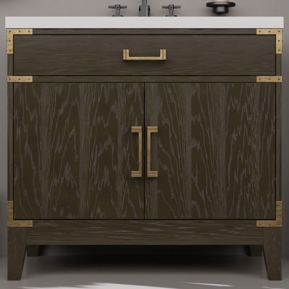 Lexora Home Laurel 36&quot; Single Bathroom Vanity in Brown Oak with White Quartz Top and Rectangular Sink, , large