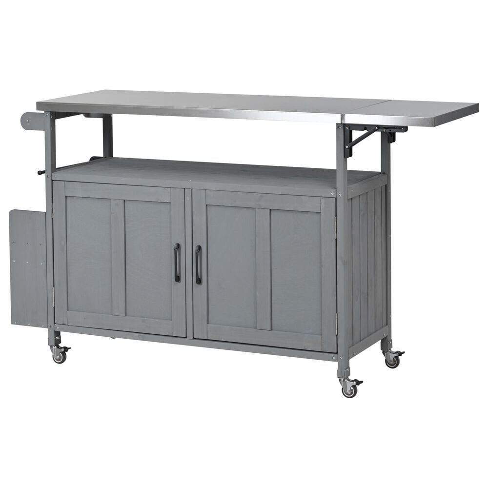 Hearth and Haven Outdoor Kitchen Island Cart with Adjustable Shelves and Stainless Steel Top in Gray, , large