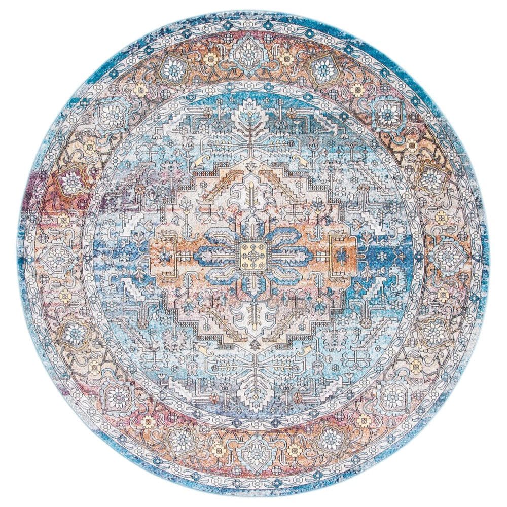 Safavieh Aria 6"6" Round Turquoise and Light Orange Area Rug, , large