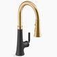 Kohler Tone Pull-Down Kitchen Sink Faucet in Matte Black and Brushed Moderne Brass, , large