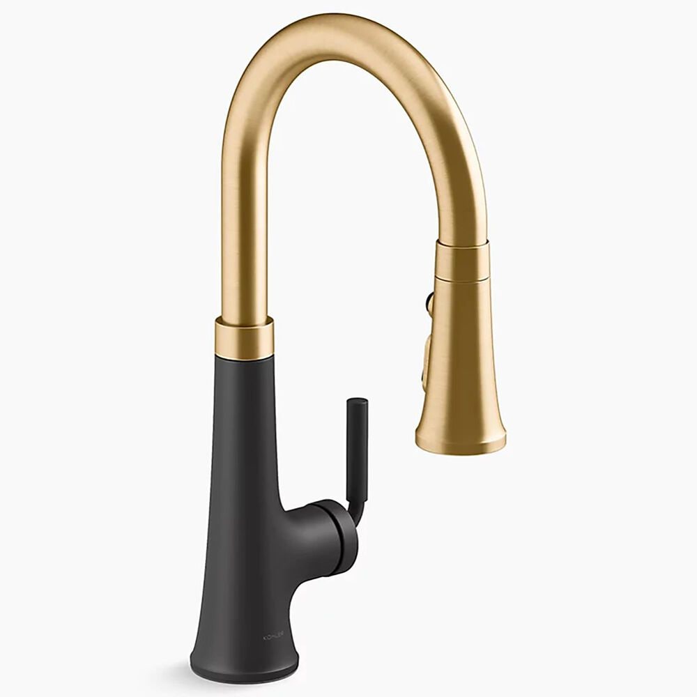 Kohler Tone Pull-Down Kitchen Sink Faucet in Matte Black and Brushed Moderne Brass, , large