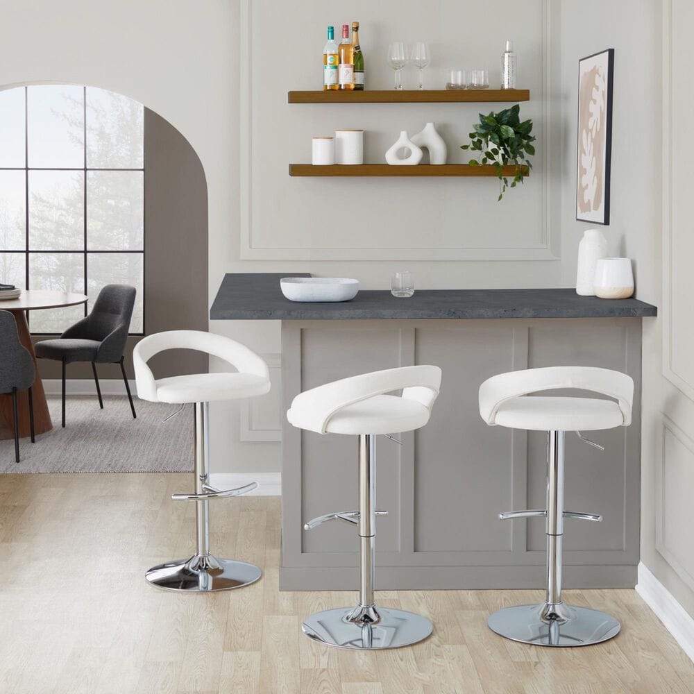 LumiSource Grotto Swivel Adjustable Bar Stool with White Velvet Upholstery in Chrome (Set of 2), , large