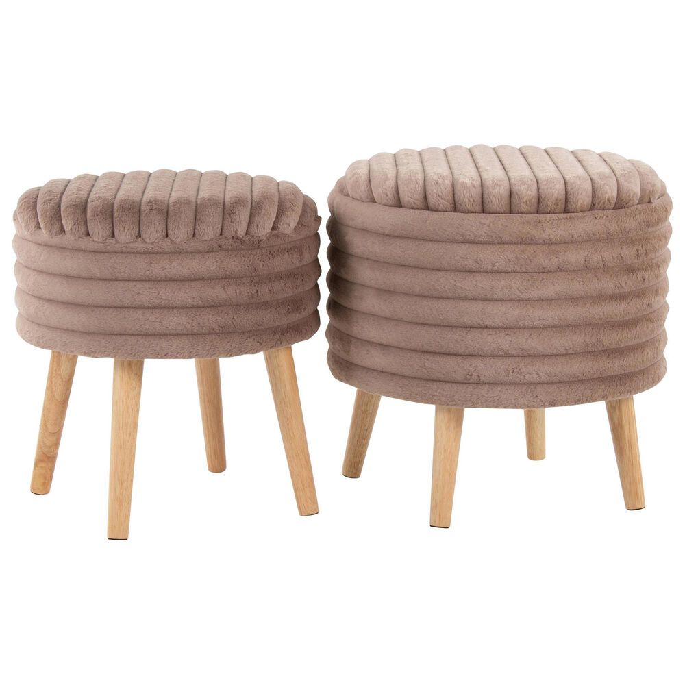 Lumisource Tray Plush 2-Piece Storage Ottoman Set in Light Brown, , large