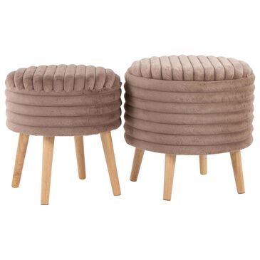 Lumisource Tray Plush 2-Piece Storage Ottoman Set in Light Brown, , large