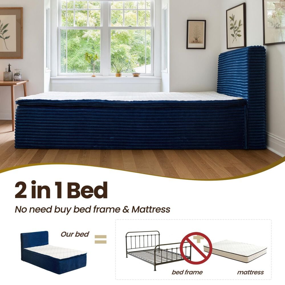 HOMLUX Plush Twin Mattress with Blue Headboard, , large