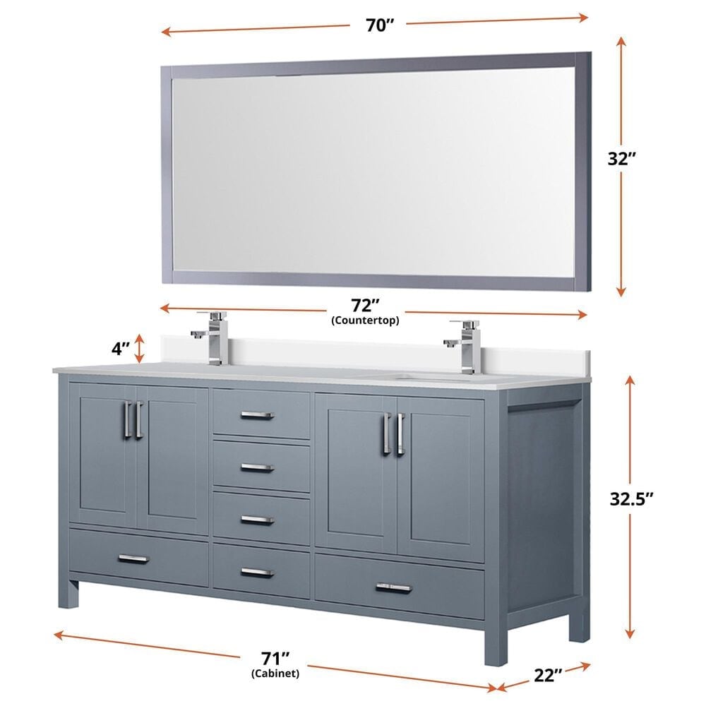 Lexora Home Jacques 72&quot; Double Bathroom Vanity in Navy Blue with 2 cm White Cultured Marble Top and Rectangular Sinks, , large