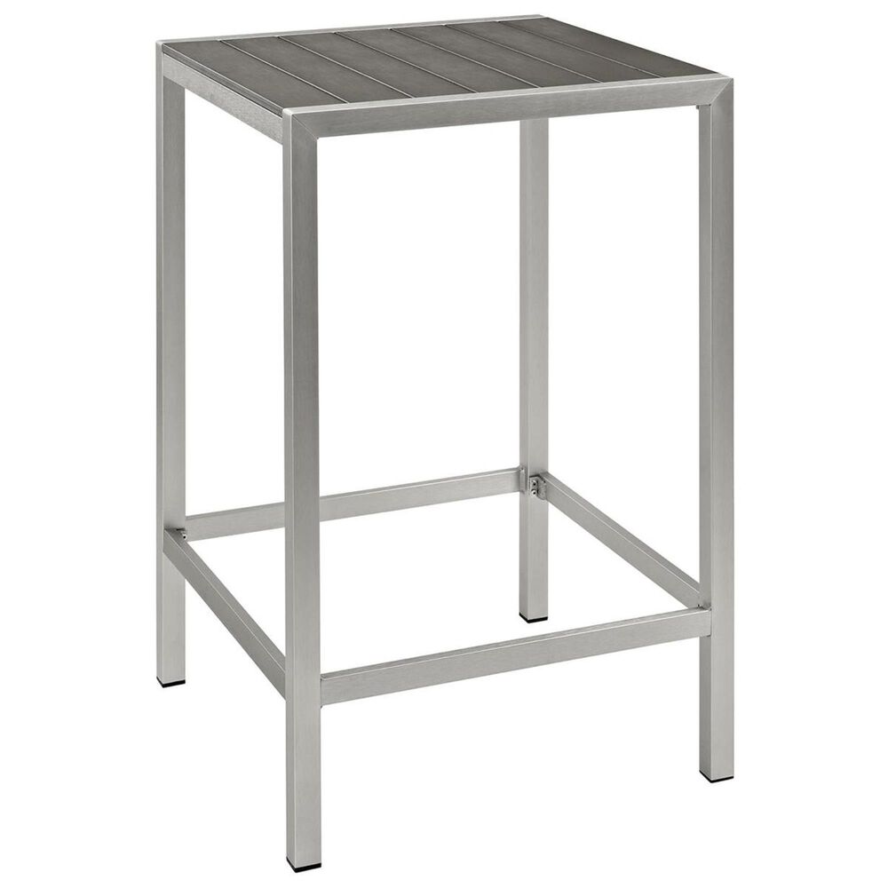 Modway Shore Outdoor Patio Aluminum Bar Table in Silver and Gray NFM