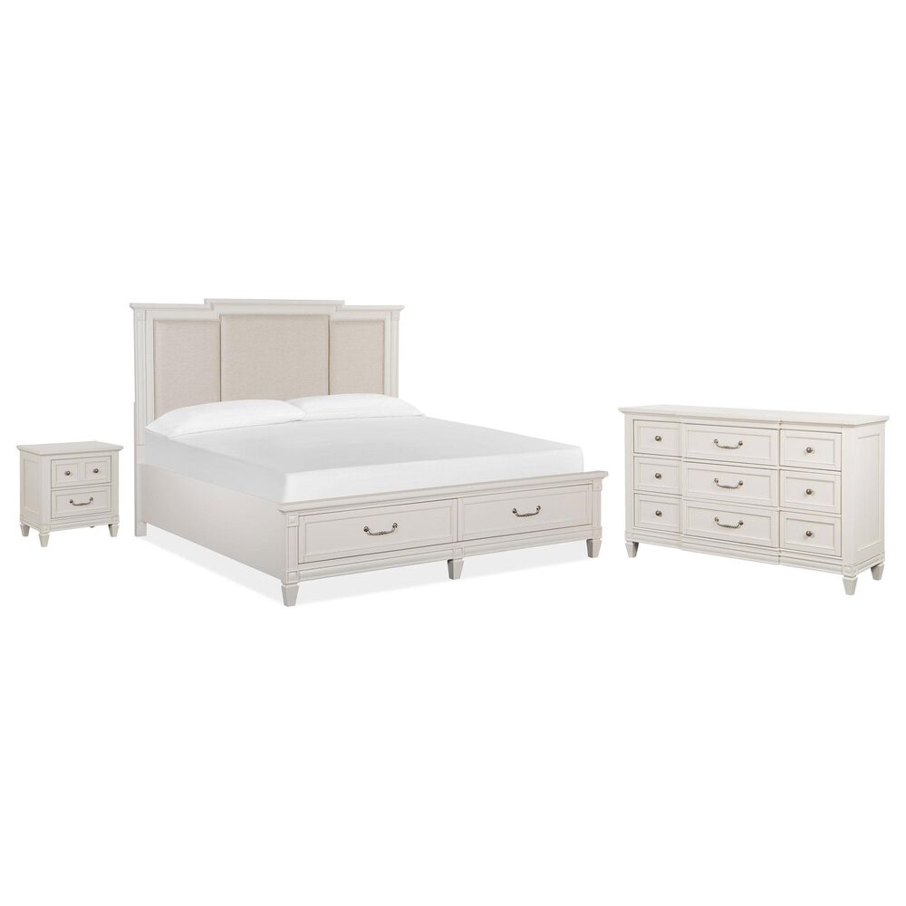 Nicolette Home Willowbrook King Storage Bed with Upholstered Headboard with Dresser and Nightstand in Egg Shell White, , large